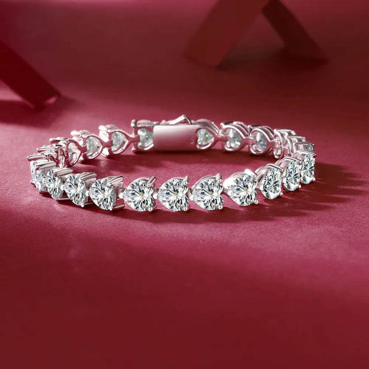 24 Carat Moissanite 925 Sterling Silver Heart Bracelet - Tredona LLC