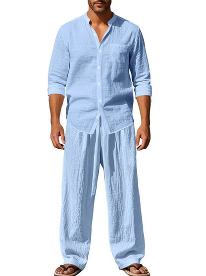 Men's Full Size Button Up Shirt and Pants Set Plus Size - Tredona LLC