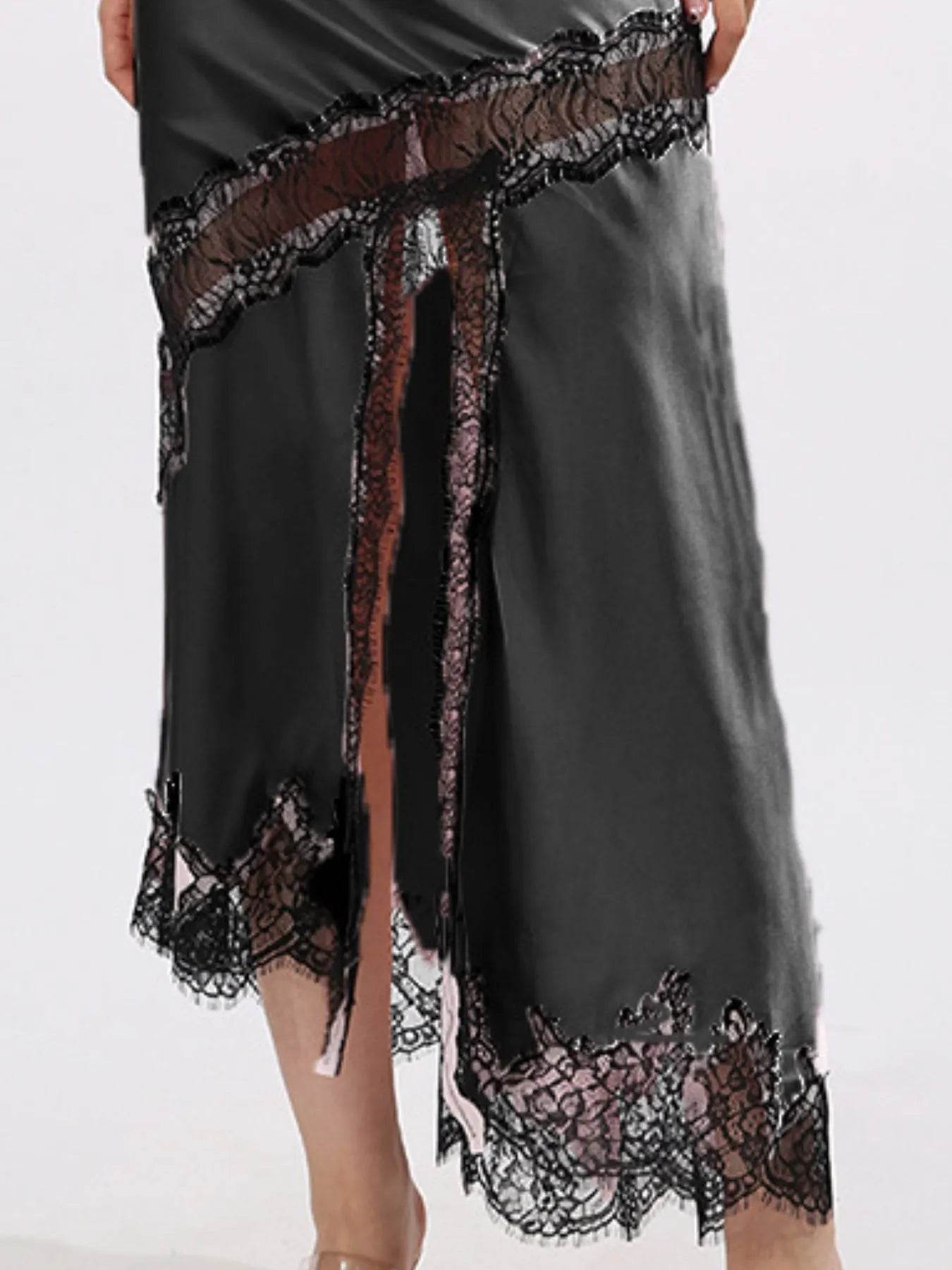 Lace Trim Asymmetrical Midi Skirt - Tredona LLC
