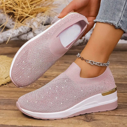 Rhinestone Wedge Sneakers - Tredona LLC