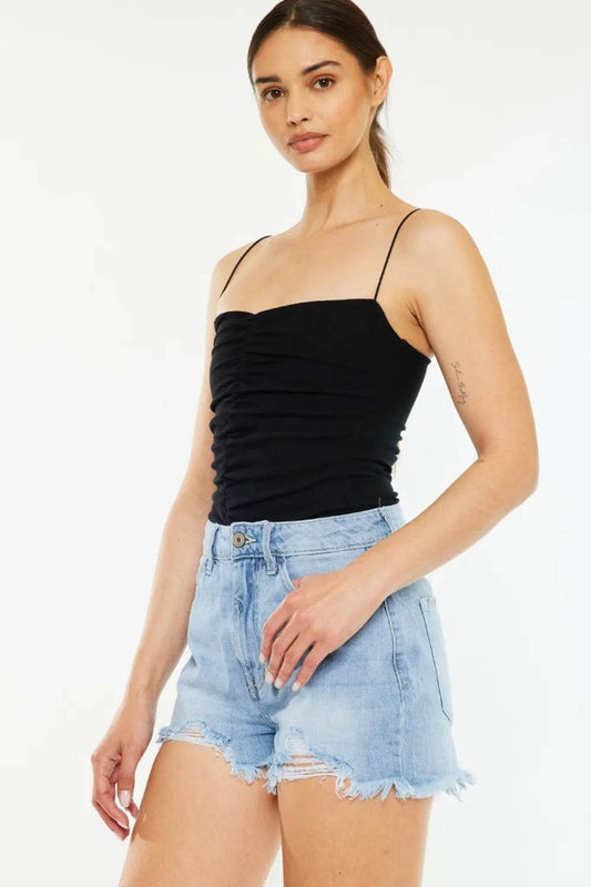 Kancan Raw Hem Distressed High Waist Denim Shorts - Tredona LLC