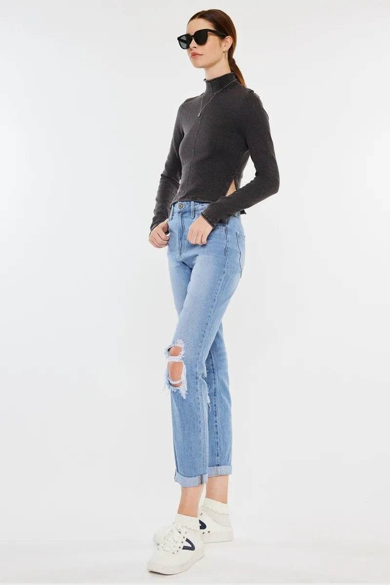 Kancan High Rise Distressed Mom Jeans - Tredona LLC