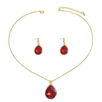 18K Gold-Plated Rhinestone Teardrop Necklace and Earrings Jewelry Set - Tredona LLC