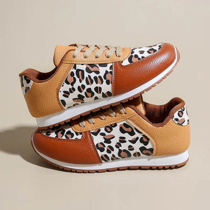 Leopard Round Toe Lace Up Sneakers - Tredona LLC