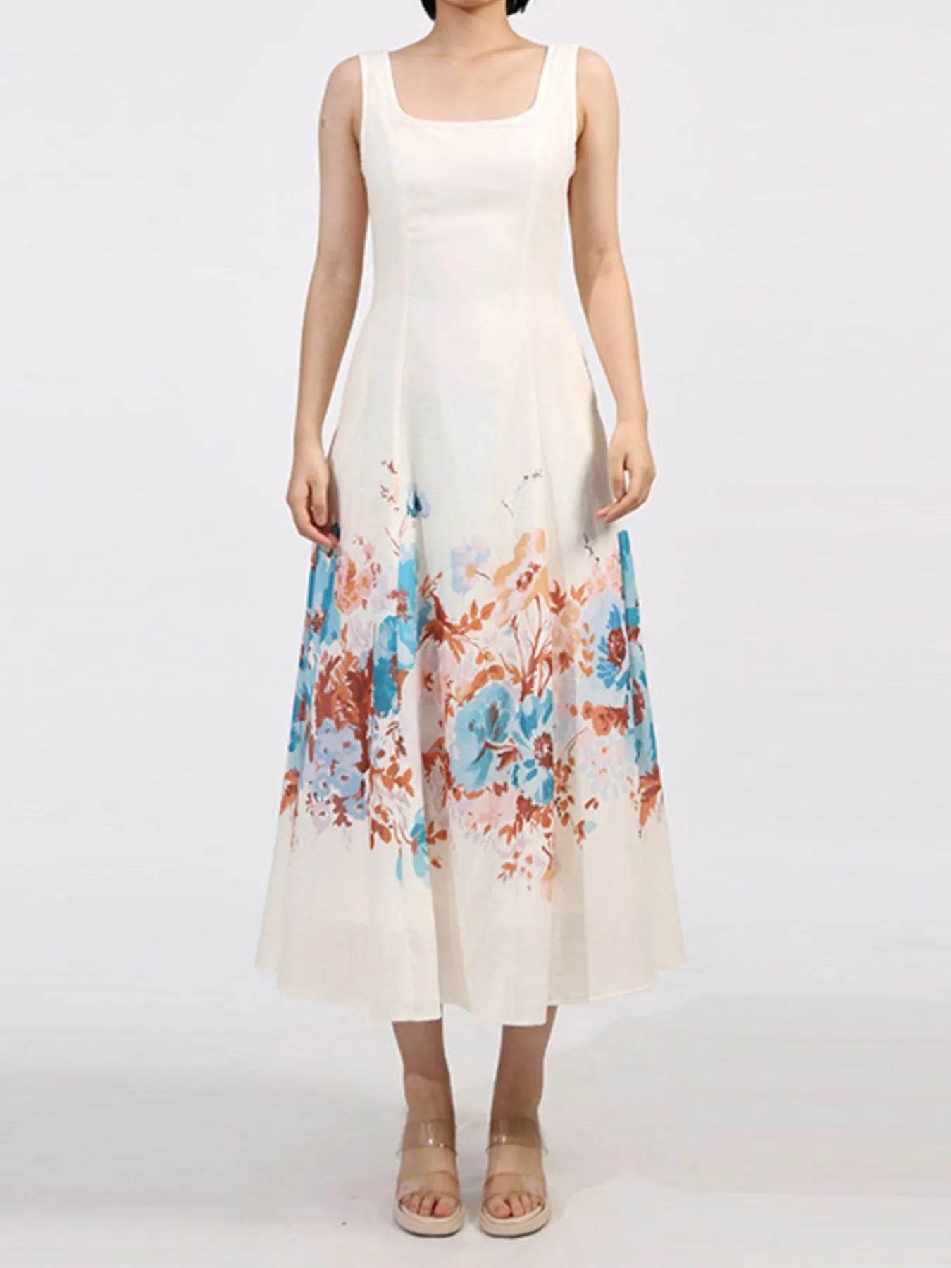 Cutout Back Printed Square Neck Dress - Tredona LLC