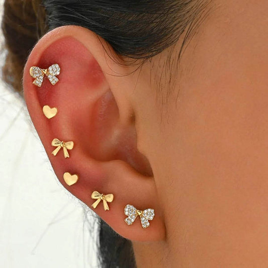 6 Piece Bow Heart Stud Earrings Set - Tredona LLC