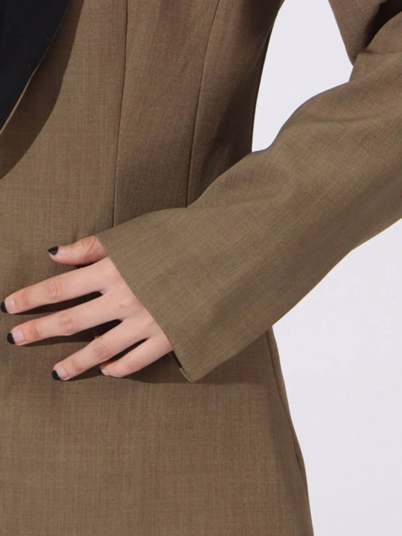 Contrast Lapel Collar Long Sleeve Blazer - Tredona LLC