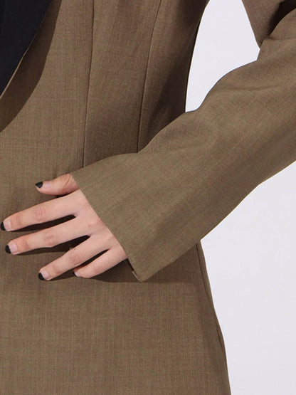 Contrast Lapel Collar Long Sleeve Blazer - Tredona LLC