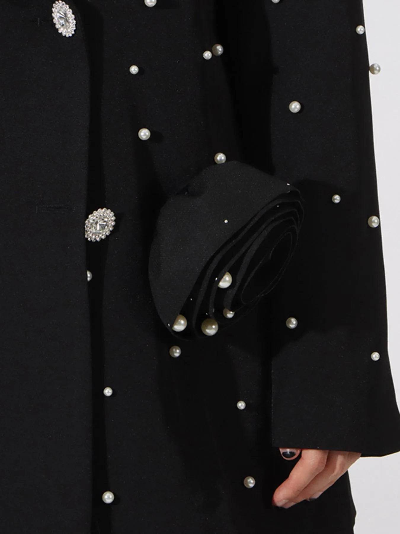 Pearl Embellished Double-Breasted Blazer - Tredona LLC