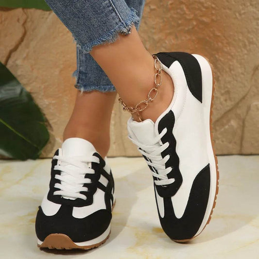 Contrast Lace Up Round Toe Sneakers - Tredona LLC