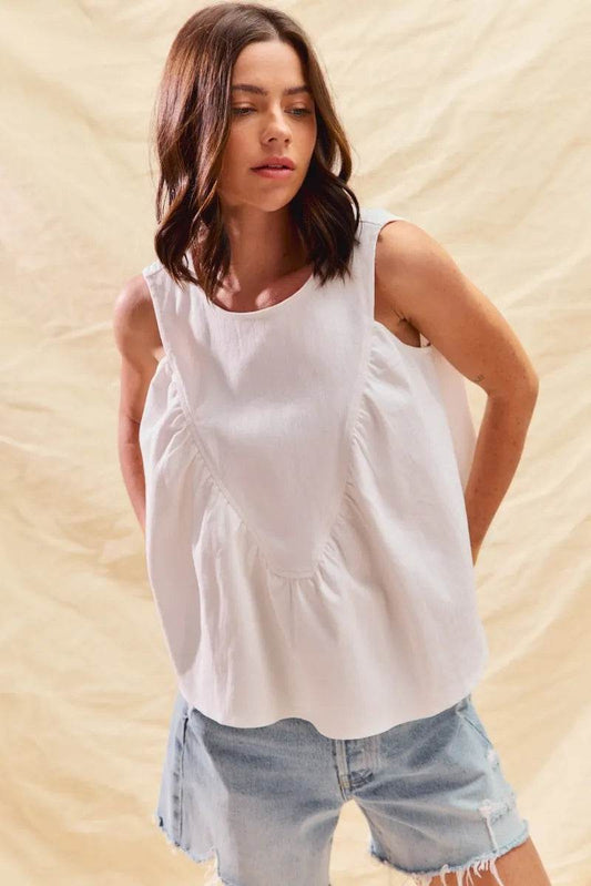 SO ME Game Day Color Denim Ruched Sleeveless Top - Tredona LLC