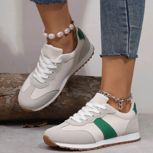 PU Leather Contrast Round Toe Flats Sneakers - Tredona LLC