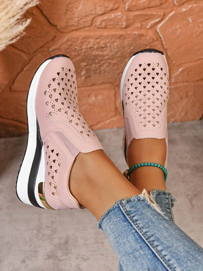 Breathable Cutout Wedge Sneakers - Tredona LLC