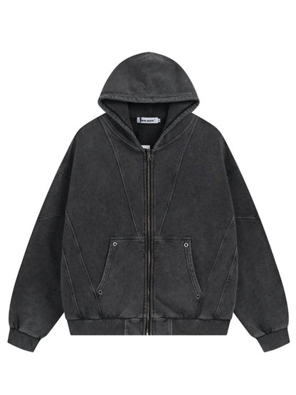 Men's Washed Zip Up Long Sleeve Hooded Jacket - Tredona LLC