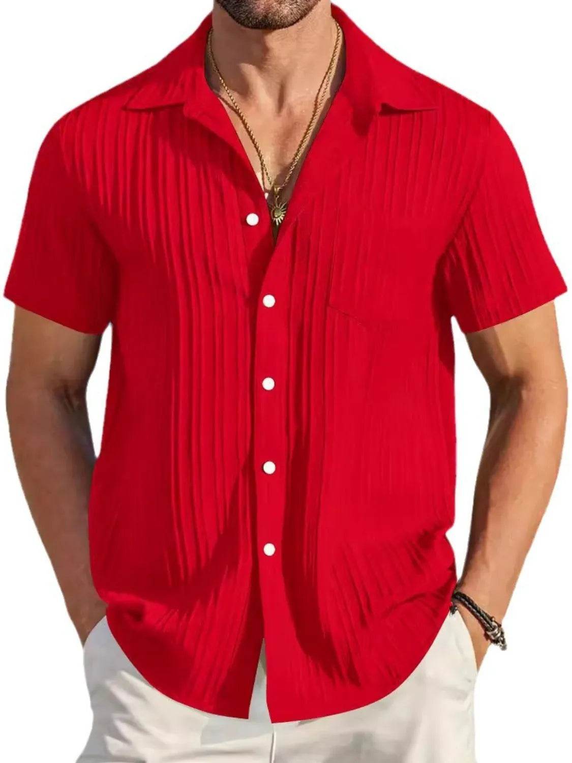 Men's Full Size Button Up Short Sleeve Shirt Plus Size - Tredona LLC