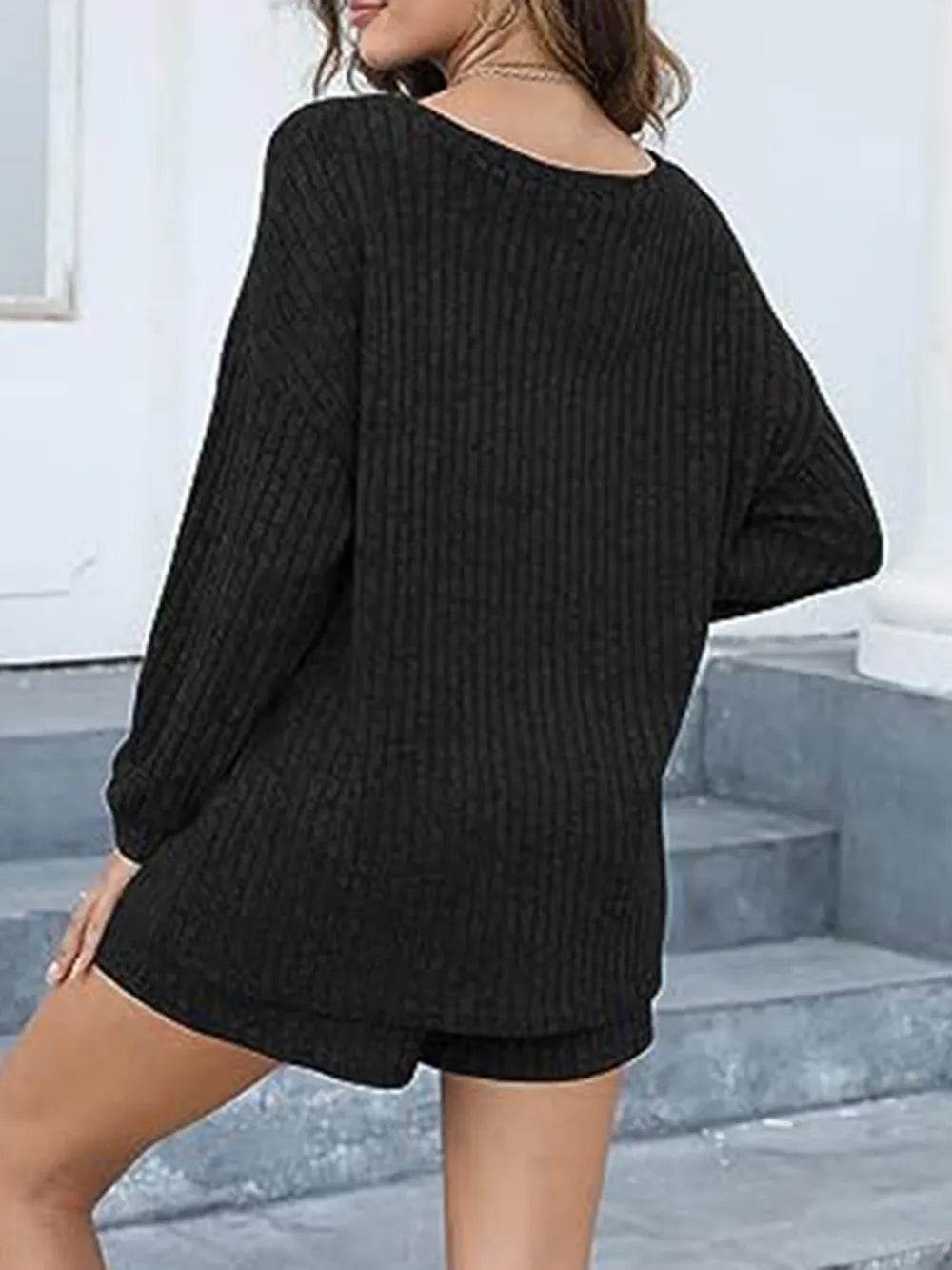 Round Neck Dropped Shoulder Top and Shorts Set - Tredona LLC