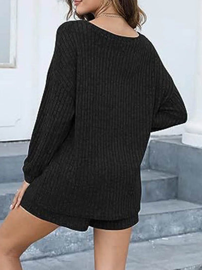 Round Neck Dropped Shoulder Top and Shorts Set - Tredona LLC