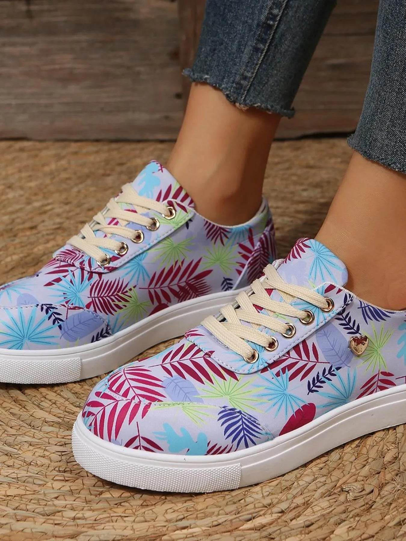 Tropical Leaf Print Canvas Sneakers - Tredona LLC