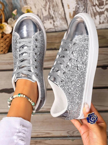 Sequin Lace Up Sneakers - Tredona LLC
