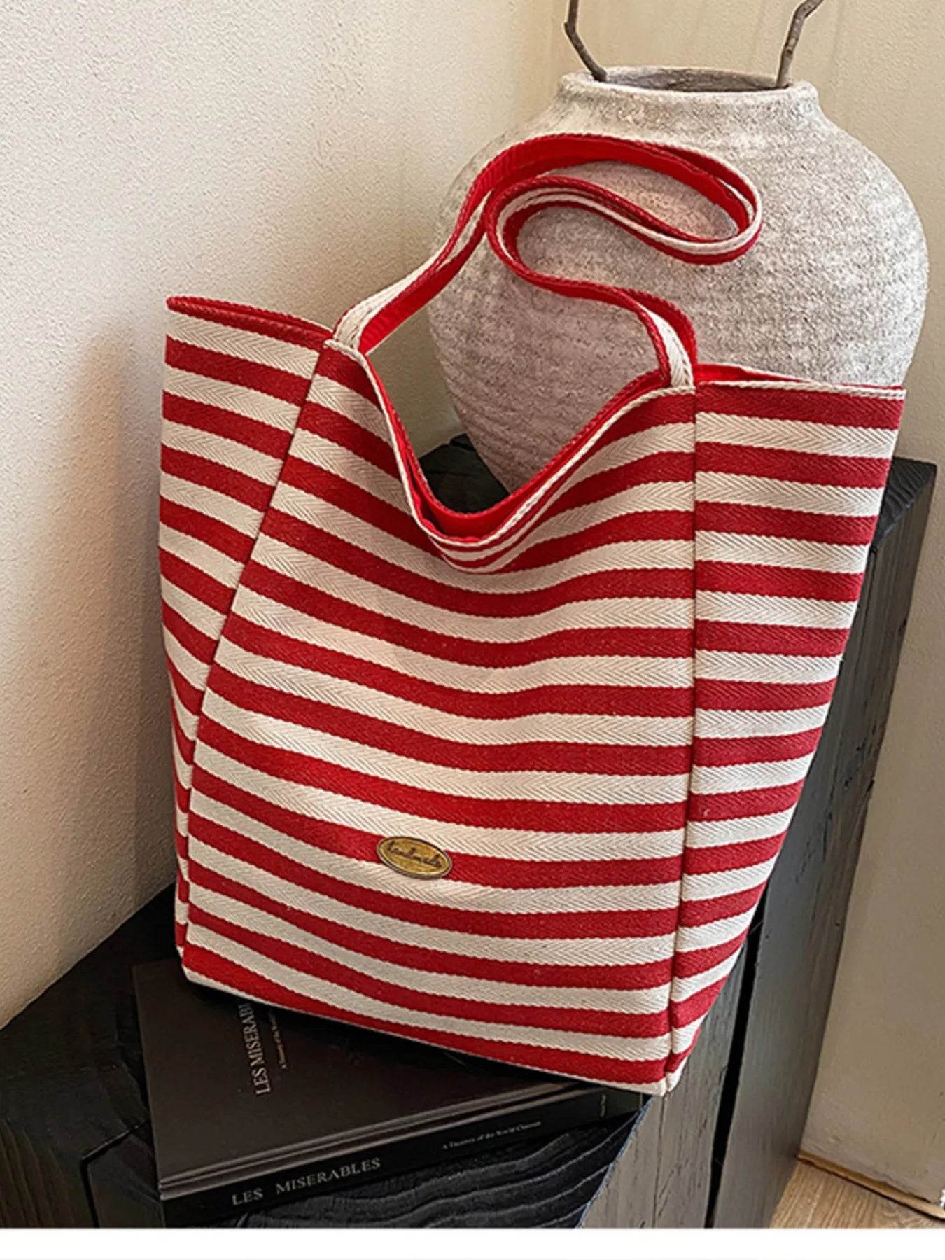 Striped Canvas Tote Bag - Tredona LLC