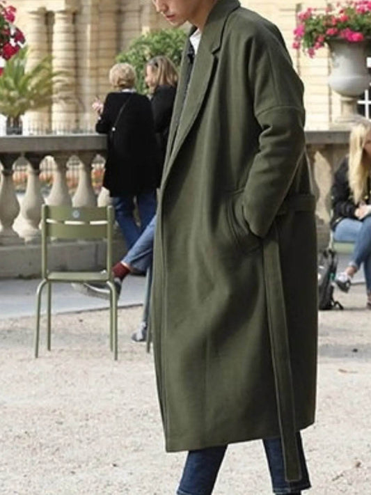 Men's Plus Size Lapel Collar Long Sleeve Longline Coat - Tredona LLC