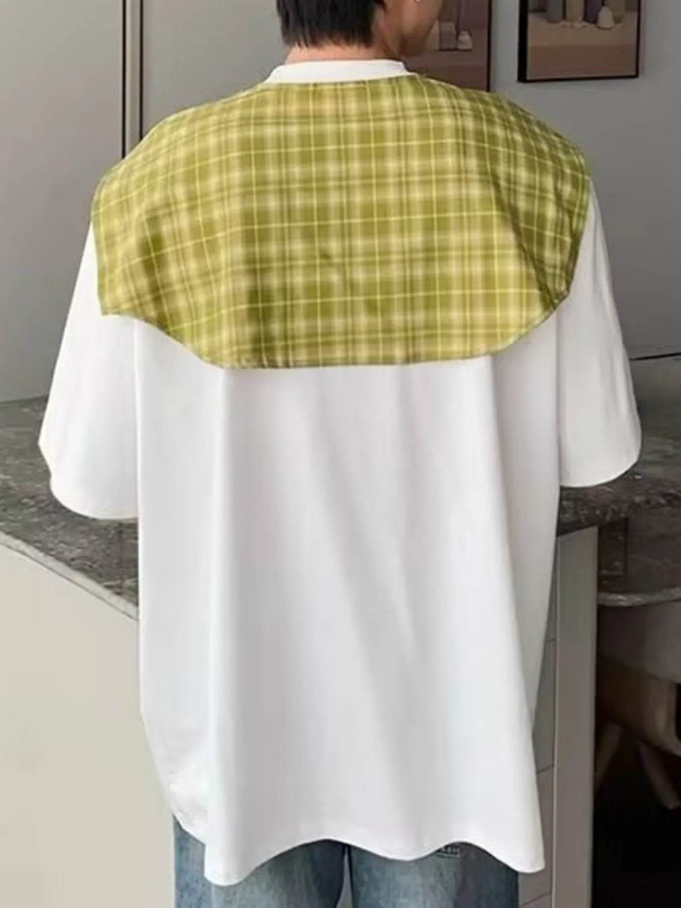 Men's Full Size Oversized T-Shirt with Plaid Shawl Plus Size - Tredona LLC