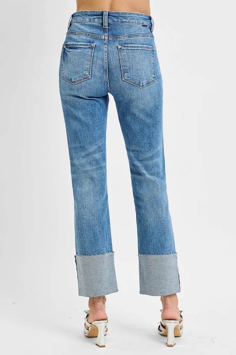 RISEN Full Size High Rise Ankle Straight Wide Cuffed Jeans Plus Size - Tredona LLC