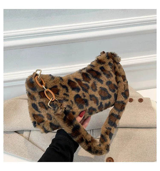 Leopard Fluff Shoulder Bag - Tredona LLC