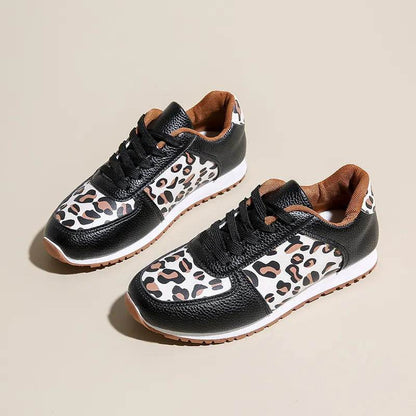 Leopard Round Toe Lace Up Sneakers - Tredona LLC