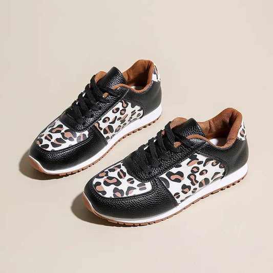 Leopard Round Toe Lace Up Sneakers - Tredona LLC