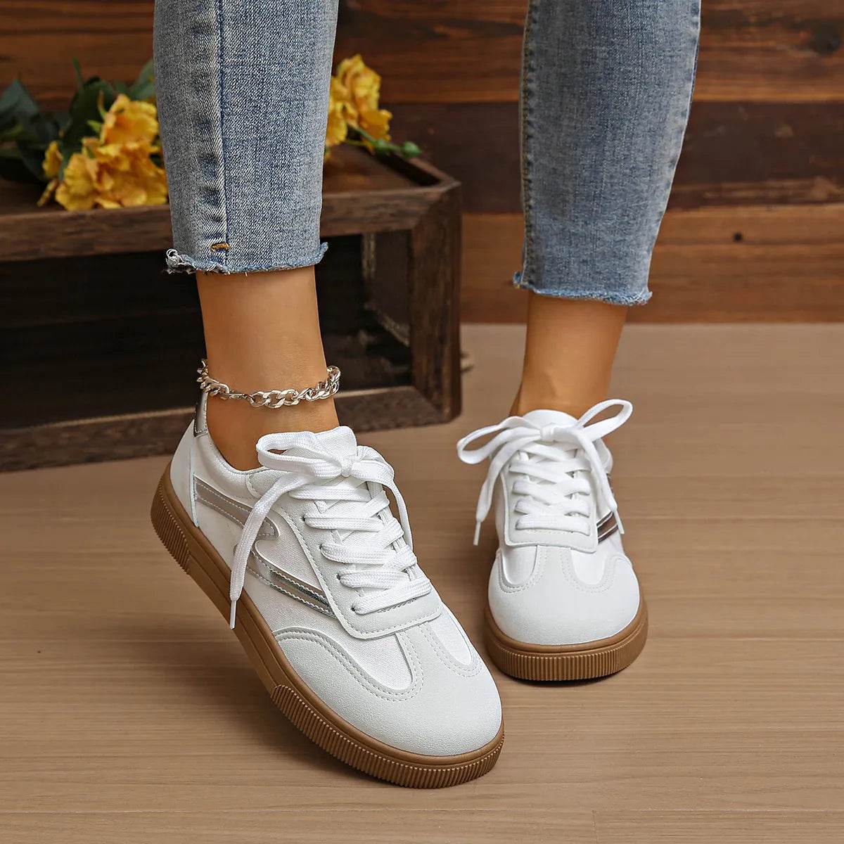 Round Toe Lace Up Sneakers - Tredona LLC
