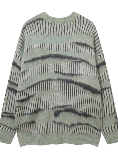 Men's Oversized Contrast Striped Round Neck Sweater - Tredona LLC