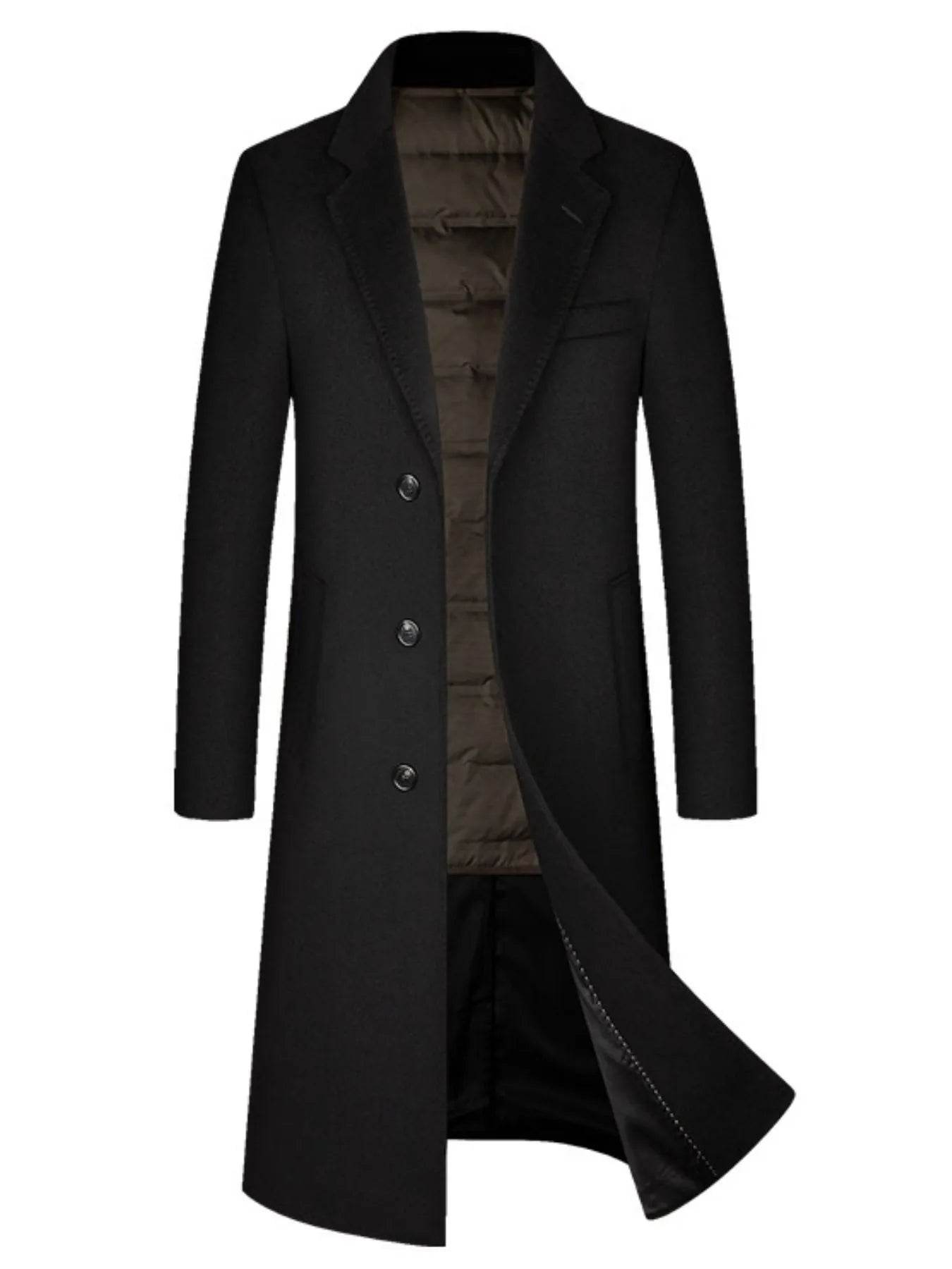 Men's Plus Size Button Up Long Sleeve Longline Coat - Tredona LLC