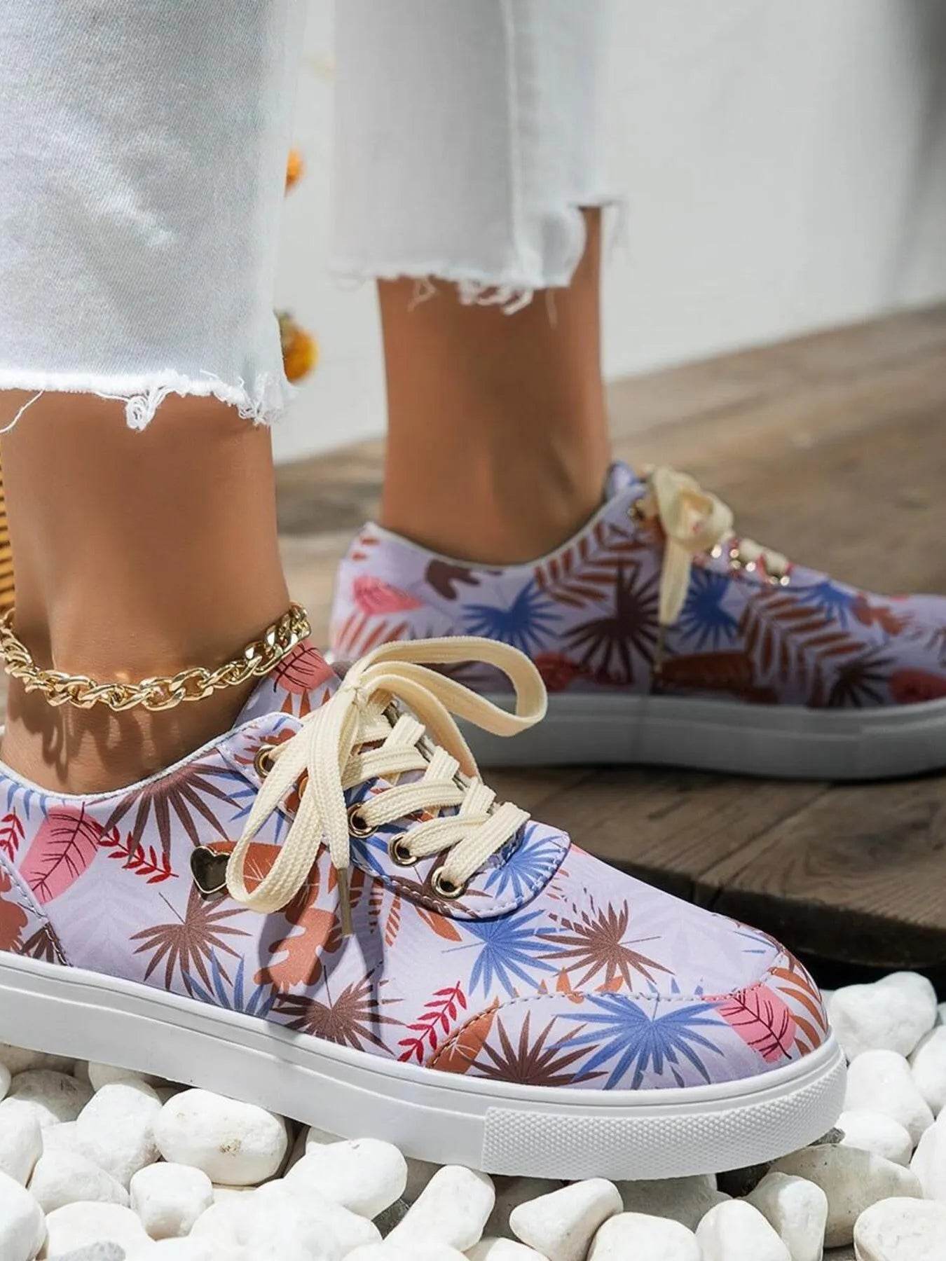 Tropical Leaf Print Canvas Sneakers - Tredona LLC