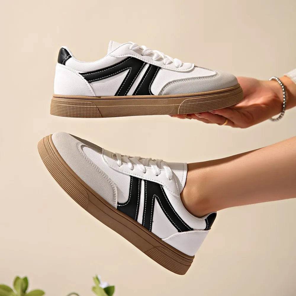 Lace Up Round Toe Contrast Sneakers - Tredona LLC