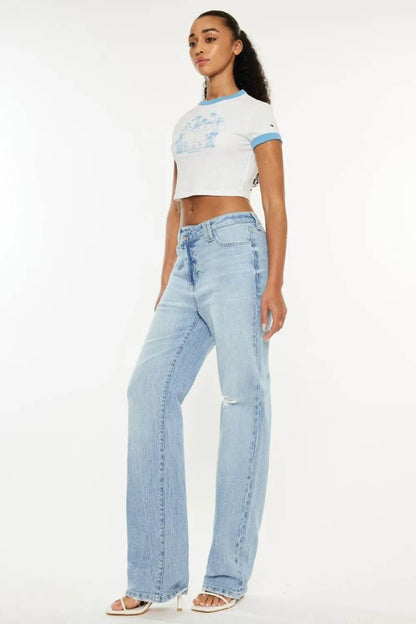 Kancan Distressed High Waist Straight Jeans - Tredona LLC