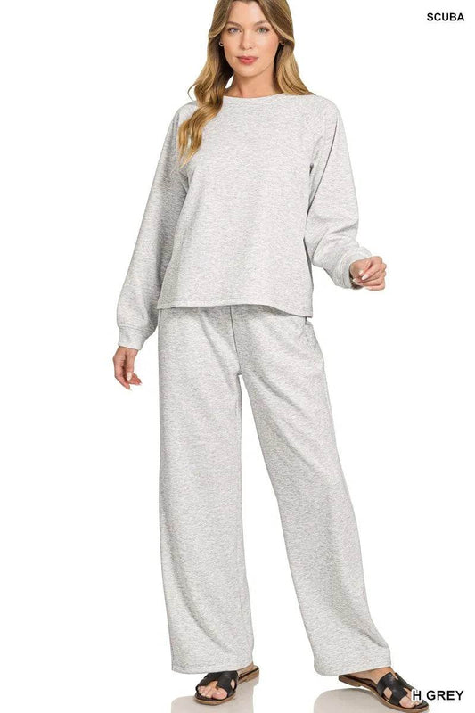 Zenana Scuba Crewneck Sweatshirt and Pants Set - Tredona LLC