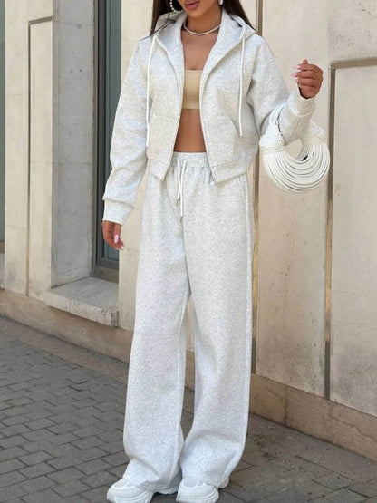 Zip Up Drawstring Hoodie and Pants Set - Tredona LLC