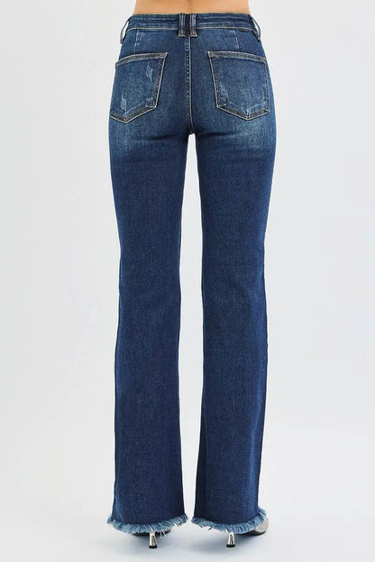 RISEN Full Size Tummy Control Mid Rise Flare Jeans Plus Size - Tredona LLC