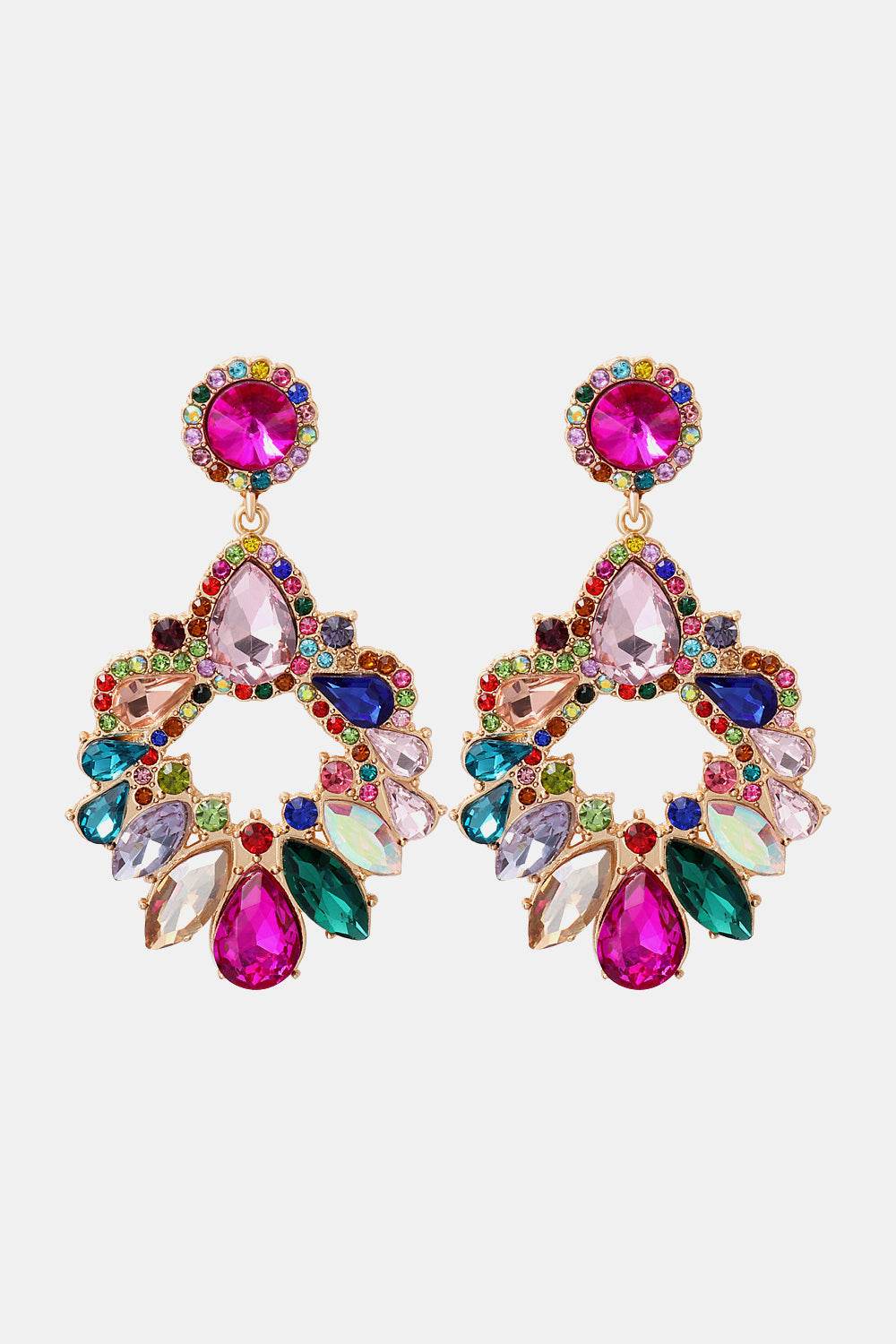 Zinc Alloy Frame Glass Stone Dangle Earrings - Tredona LLC