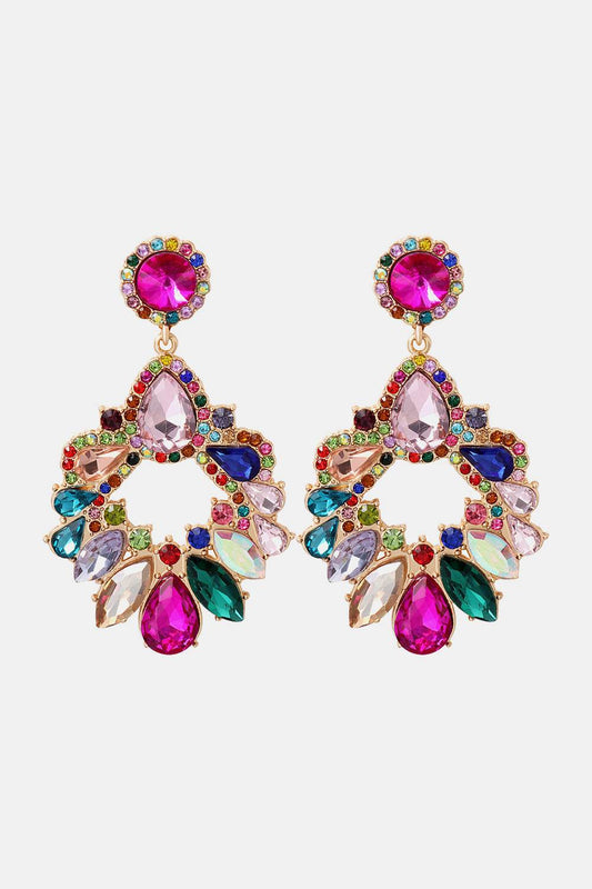 Zinc Alloy Frame Glass Stone Dangle Earrings - Tredona LLC