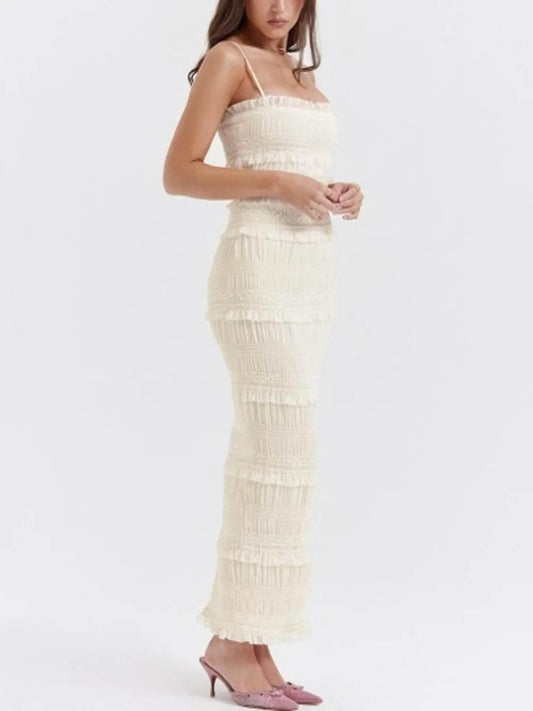 Frill Tiered Textured Maxi Cami Dress - Tredona LLC