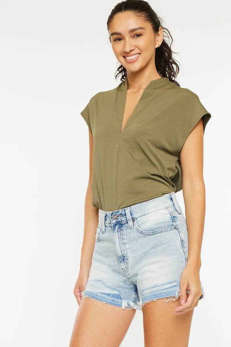 Kancan High Rise Raw Hem Denim Shorts - Tredona LLC