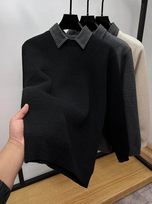 Men's Plus Size Ribbed Knit Collared Neck Sweater - Tredona LLC