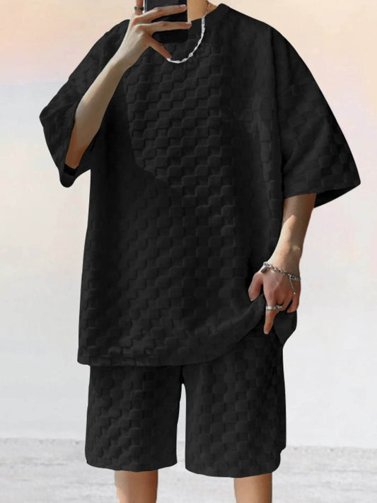 Men's Full Size Checkered Pattern Casual Top and Shorts Two-Piece Set Plus Size - Tredona LLC