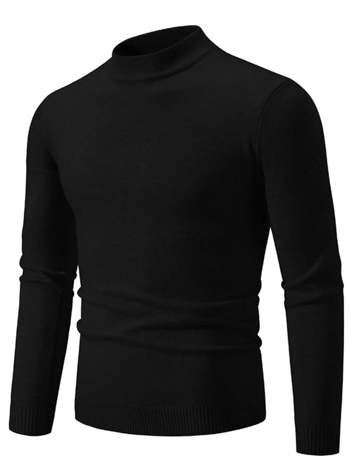 Men's Plus Size Ribbed Hem Mock Neck Long Sleeve Sweater - Tredona LLC