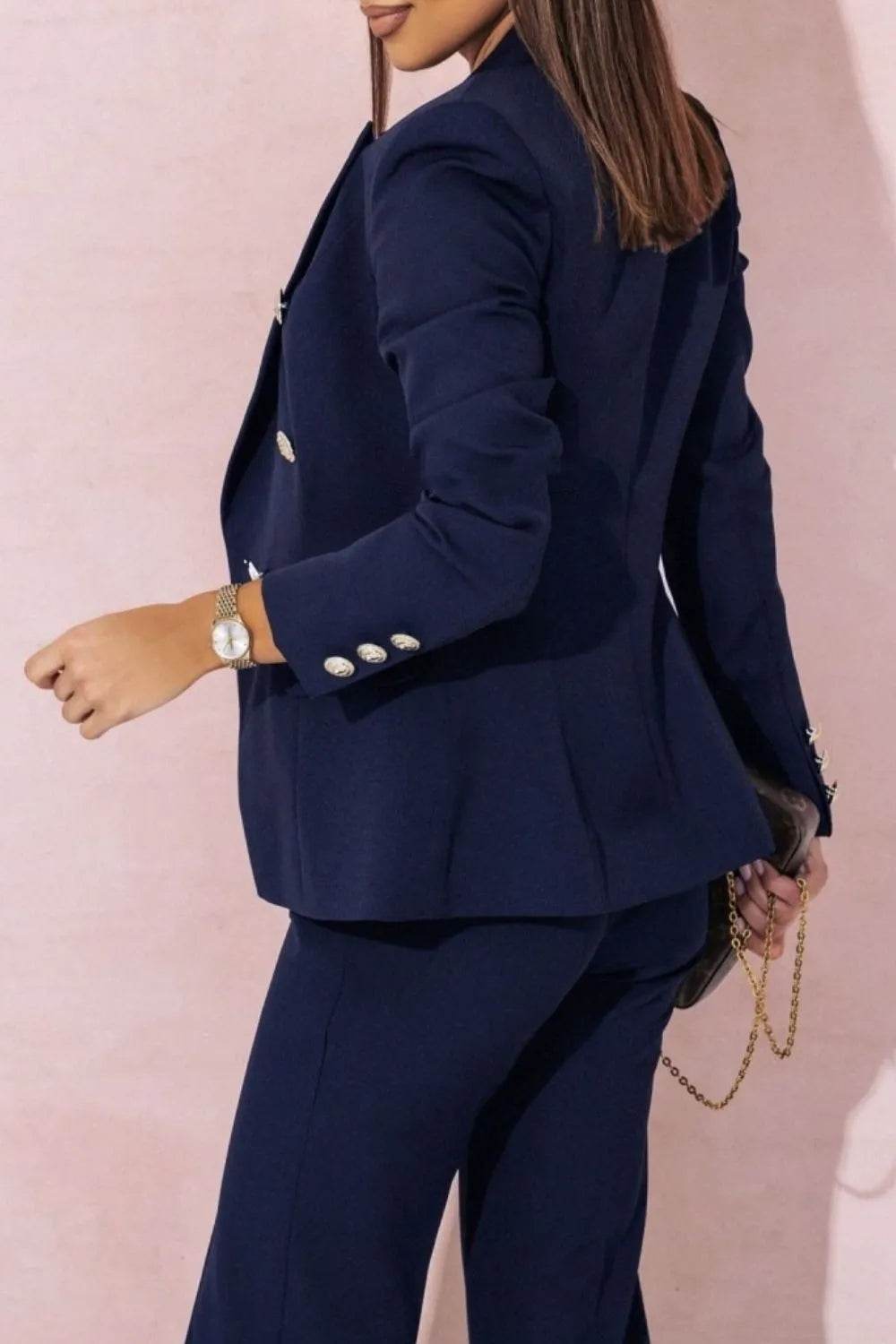 Full Size Lapel Collar Long Sleeve Blazer and Pants Set Plus Size - Tredona LLC