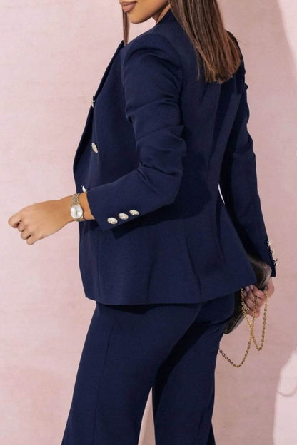 Full Size Lapel Collar Long Sleeve Blazer and Pants Set Plus Size - Tredona LLC