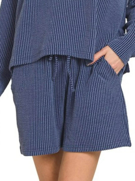 Zenana Corded Rib Long Sleeve Tee and Shorts Set - Tredona LLC