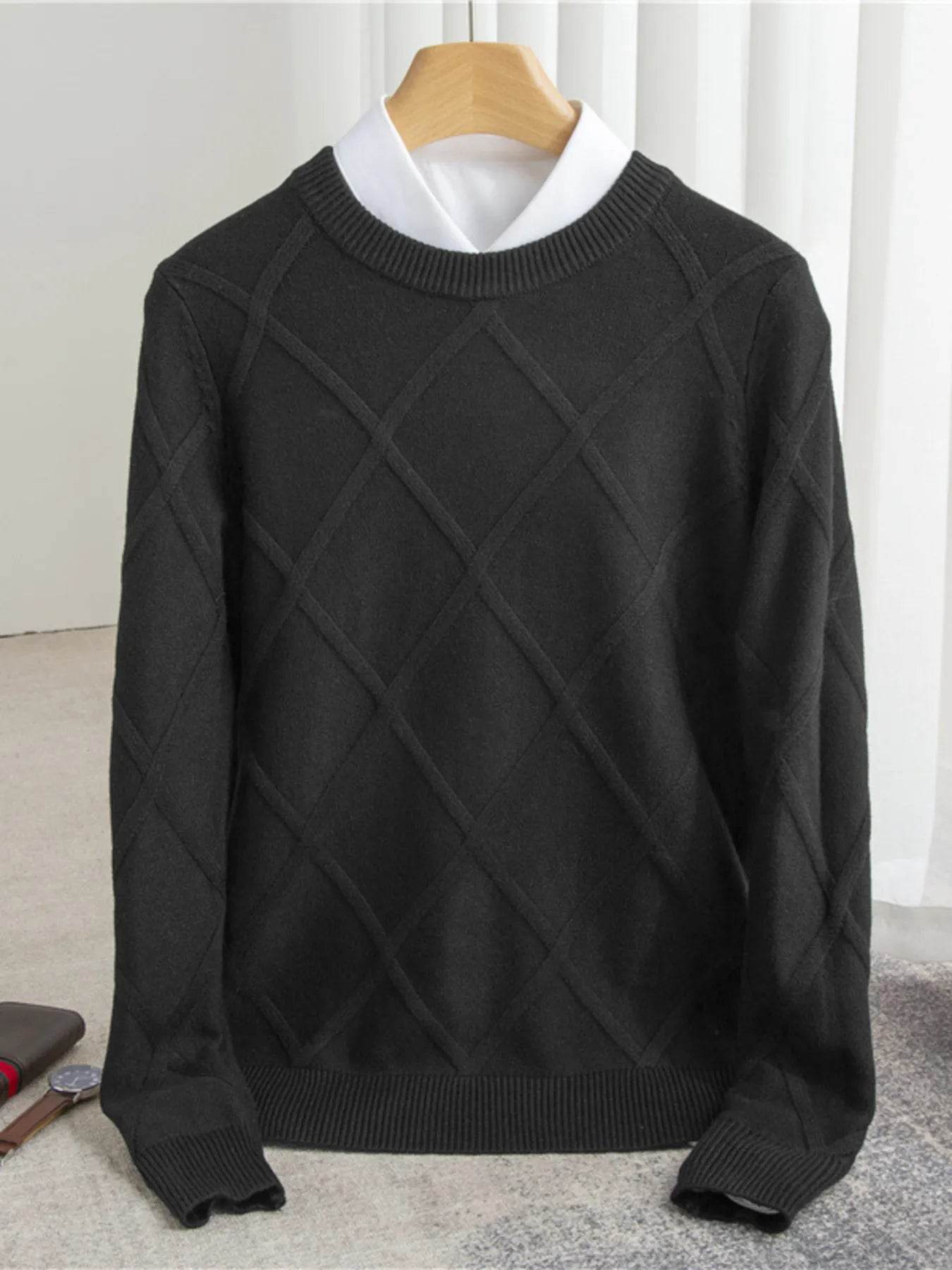 Men's Full Size Diamond Pattern Long Sleeve Sweater Plus Size - Tredona LLC